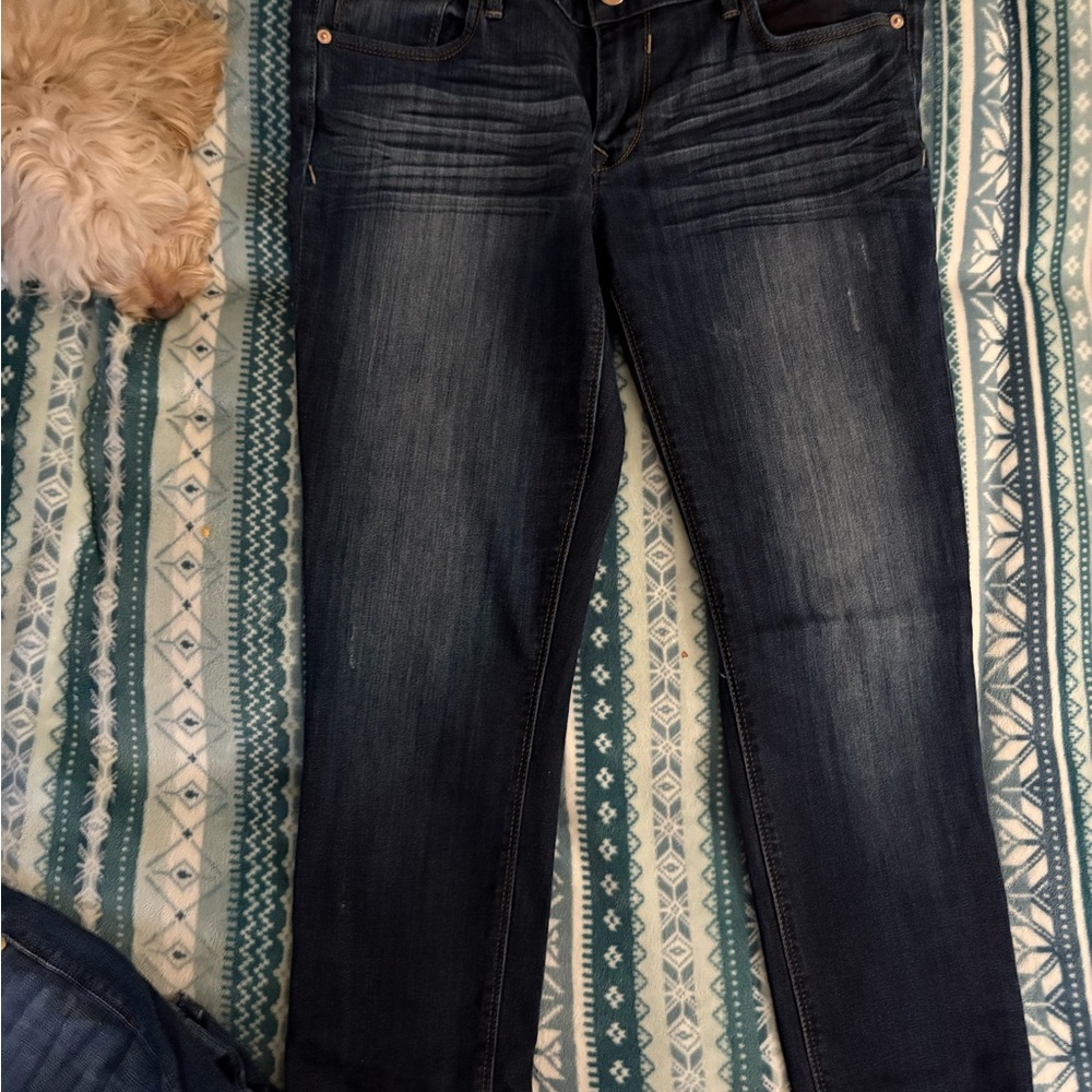 Express Blue Skinny Jeans with Stretch @ Distressing with zippers on the bottom - Picture 2 of 4